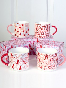 Heart Print Mug Set (set of 4) 350ml (12oz)